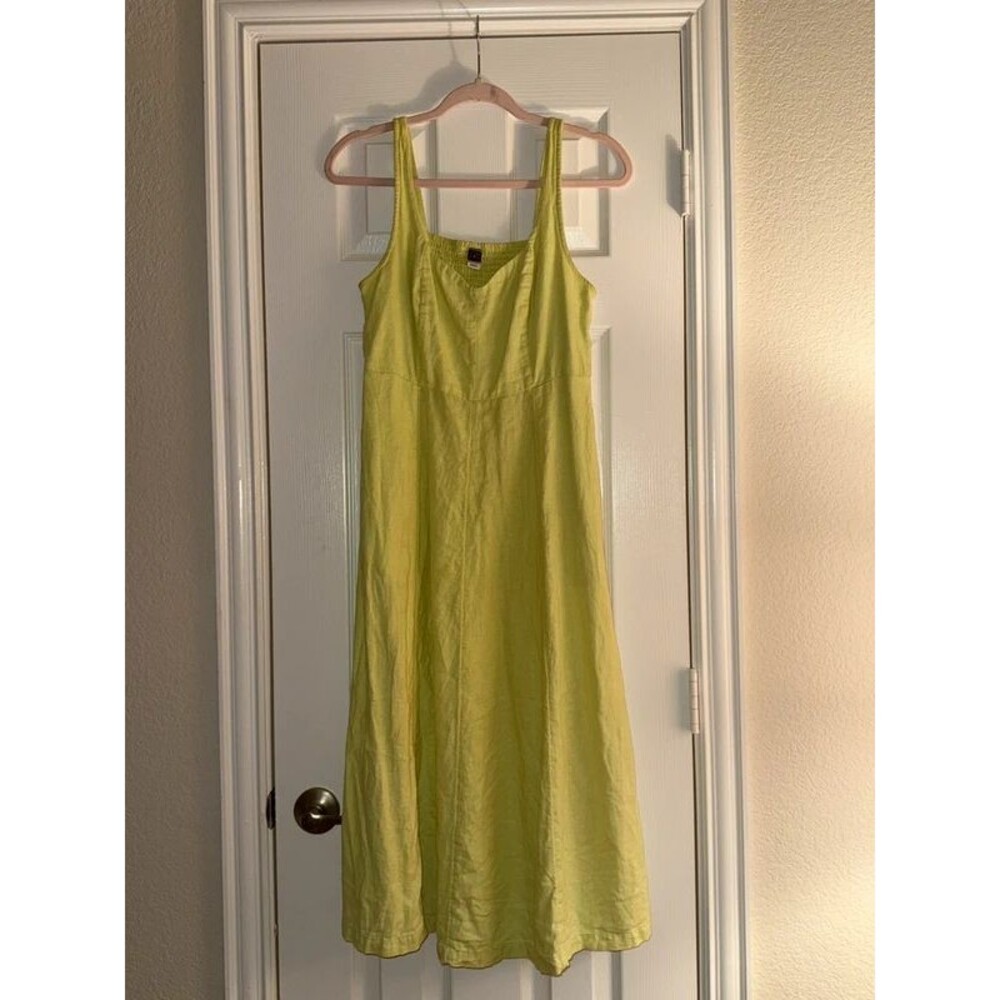 Old Navy Lime Green Smocked Linen-Blend Midi Dress